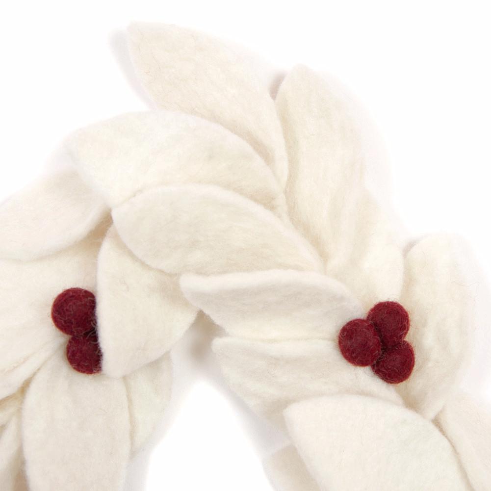 Felt Holiday Garland Red berries on white leaves detail - Fair Trade - Global Goods Partners