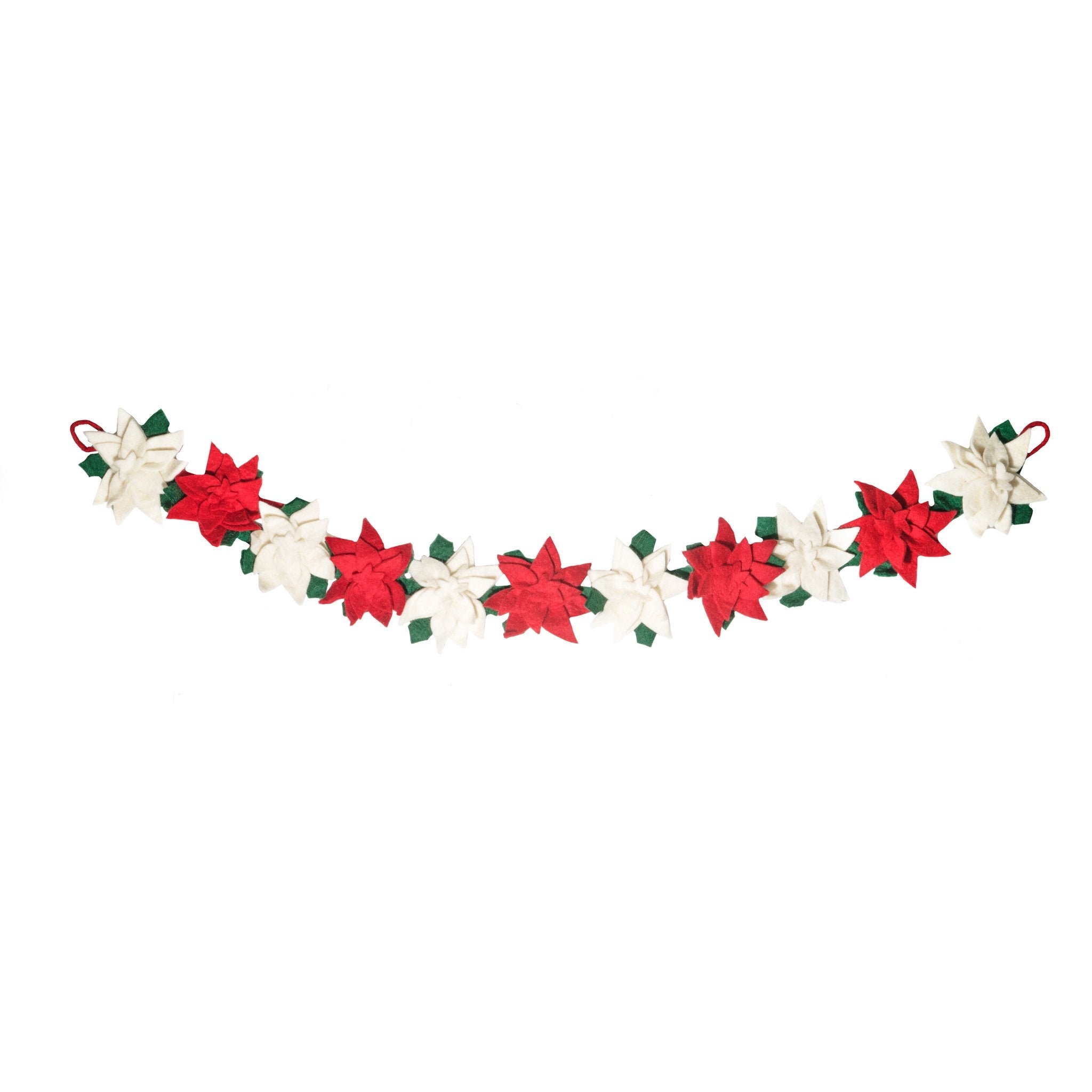 Red and White Felt Poinsettia Garland Holiday Decor - Fair Trade - Global Goods Partners