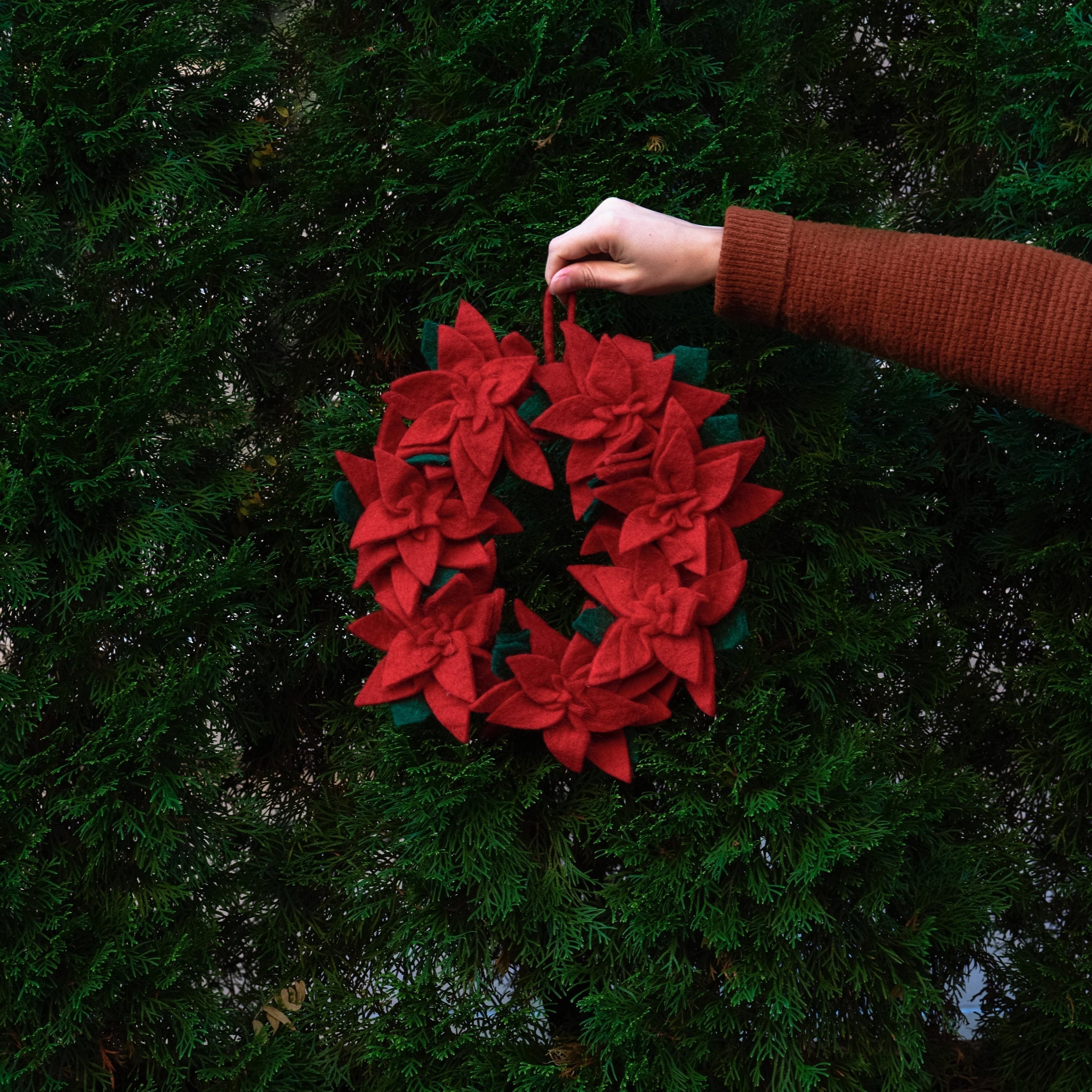 Poinsettia Red Flower Wreath Outdoors -Fair Trade - Global Goods Partners