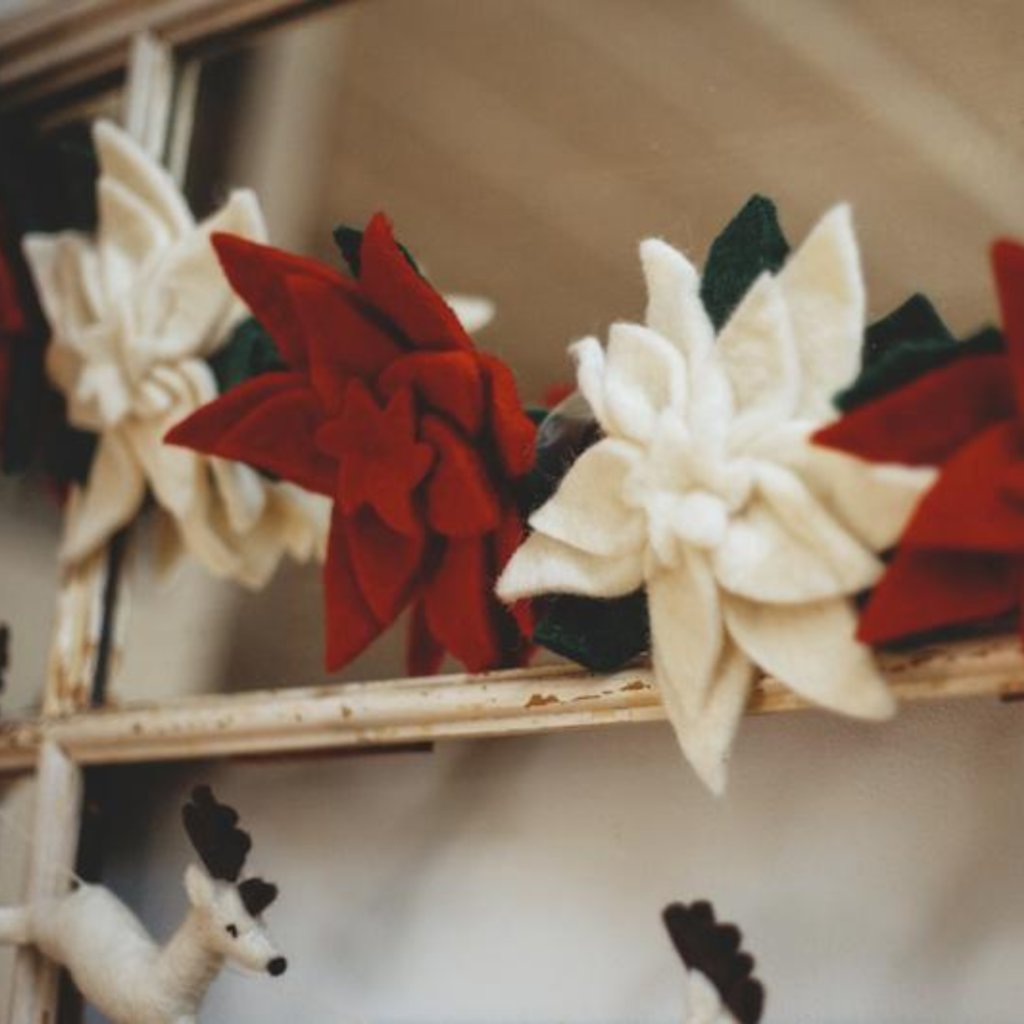 Red and White Felt Poinsettia Garland Holiday Decor Lifestyle- Fair Trade - Global Goods Partners