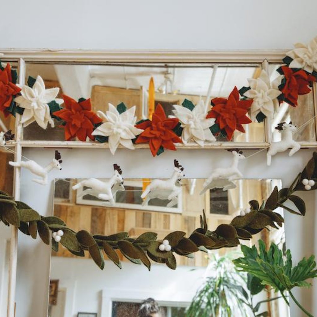Hanging Green Felt Mistloe Garland for Table or Christmas Decor - Global Goods Partners Fair Trade