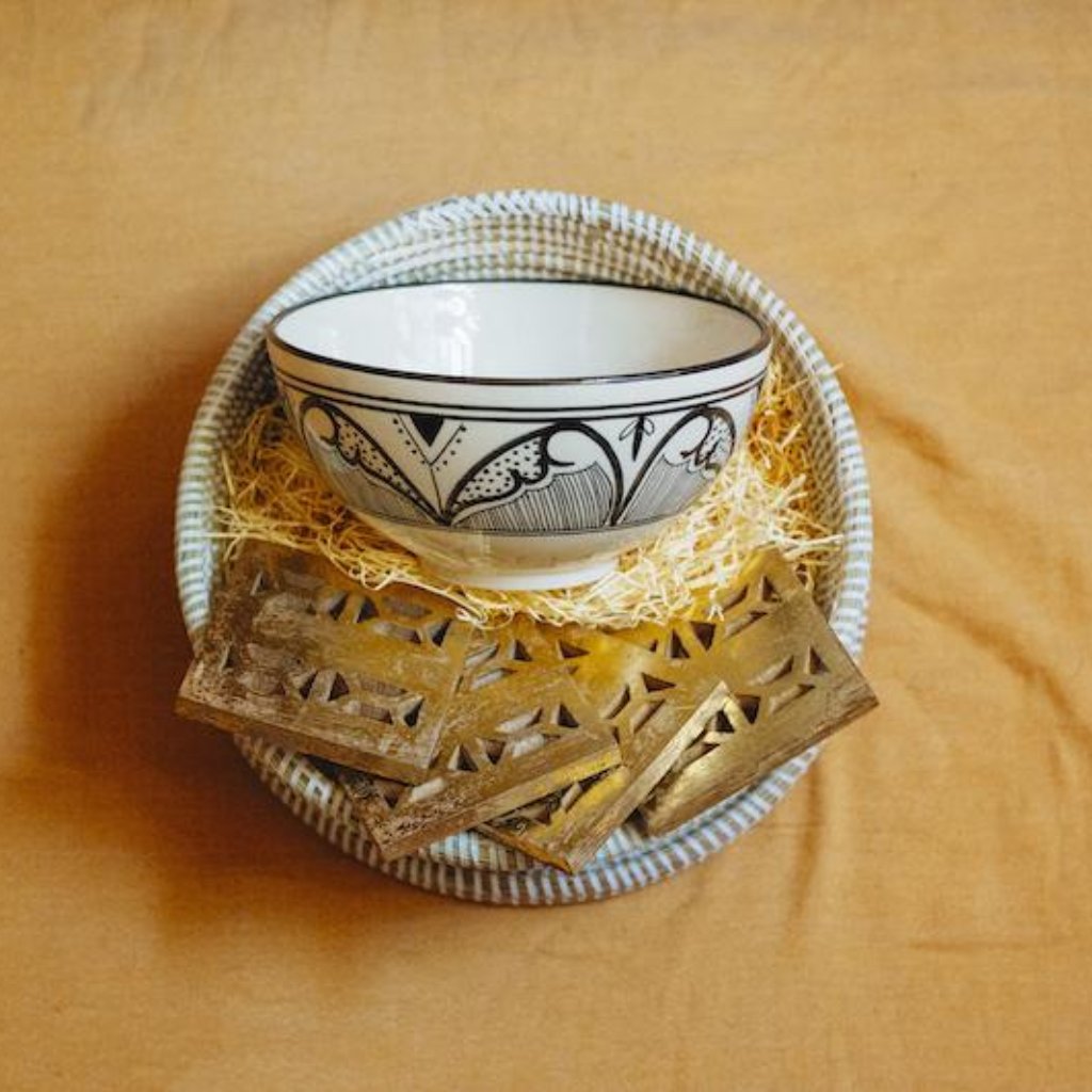 Square Gold Mango Wood Coasters, Set of Four