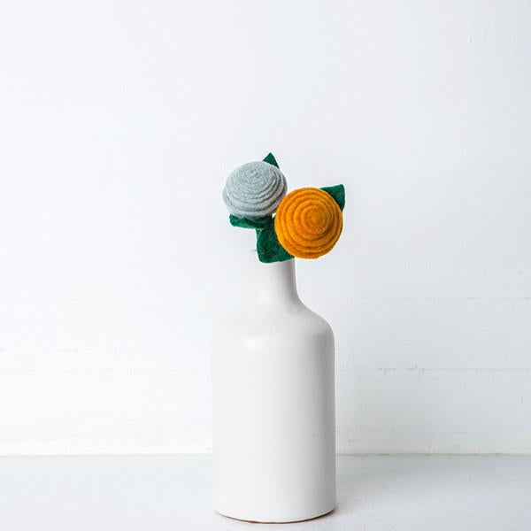 Felt tea roses in vase - orange and blue stems - Global Goods Partners- Fair Trade Felt Flowers