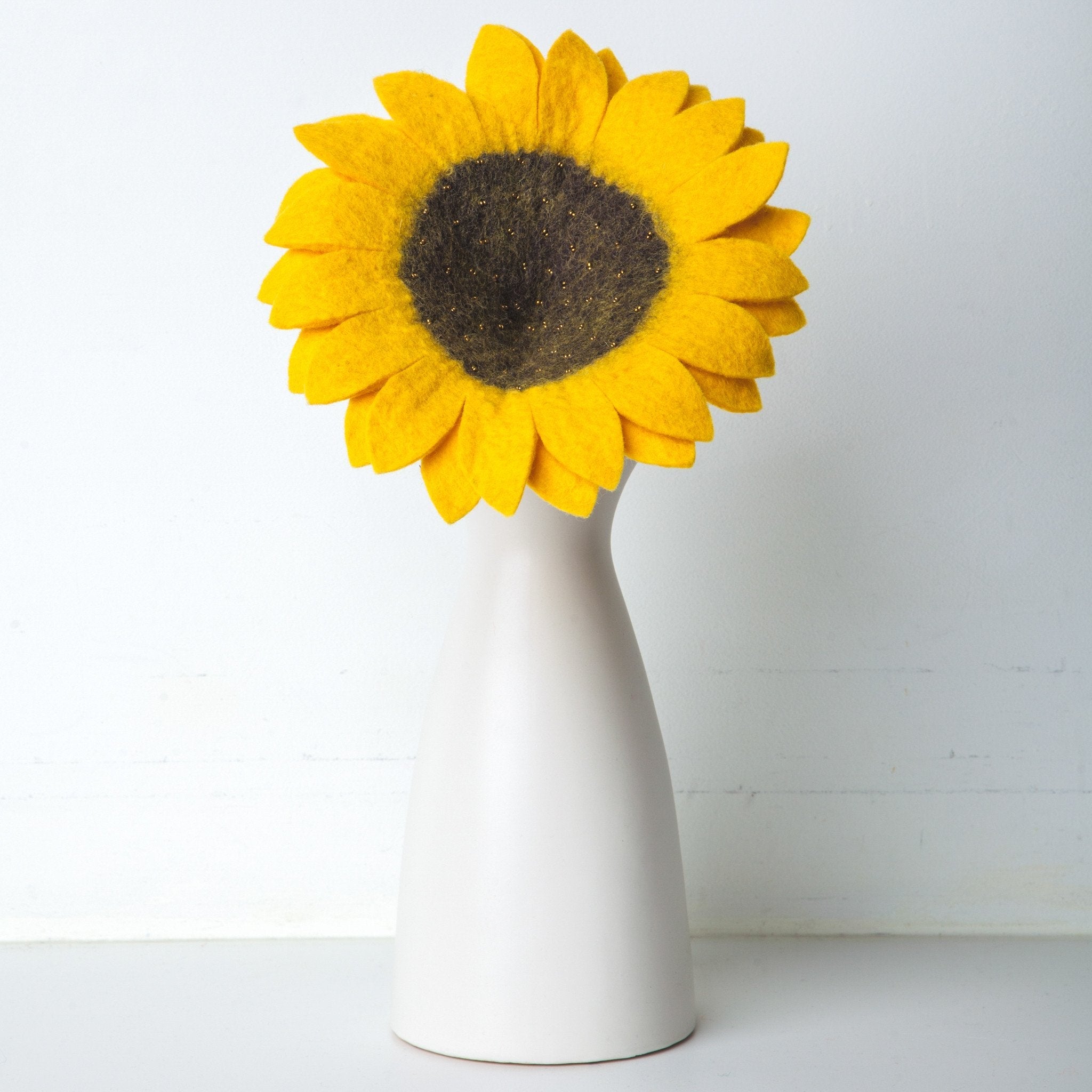 Giant Felt Sunflower in white Vase - Fair Trade - Global Goods Partners