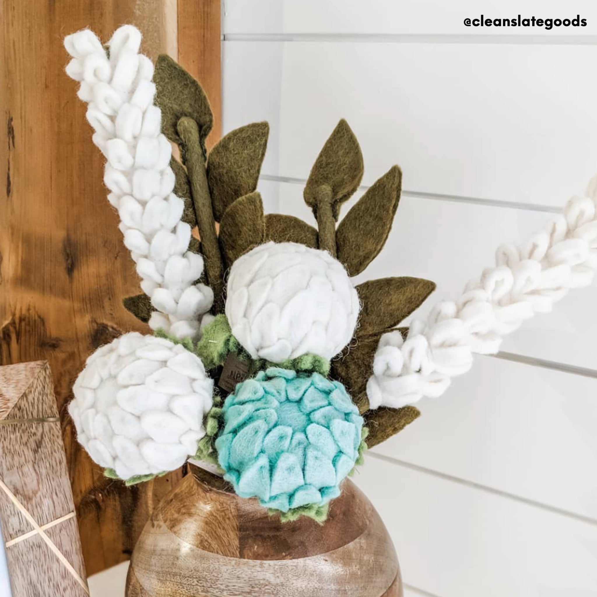 White Lavender Felt Stems in a Felt Floral Arrangement - Global Goods Partners
