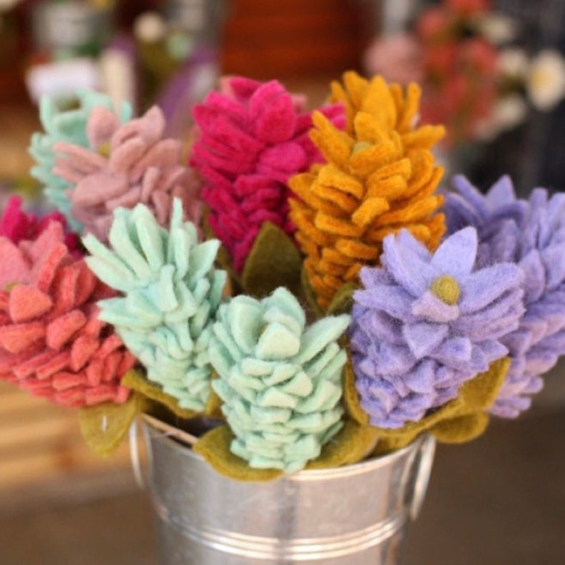 Felt Alpinia Floral Stems assorted colors in a bucket - Fair Trade - Global Goods Partners