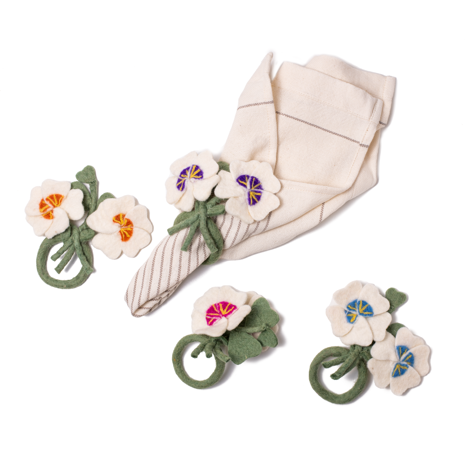 Felt Pansy Napkin Rings - Set of Four - Fair Trade - Global Goods Partners