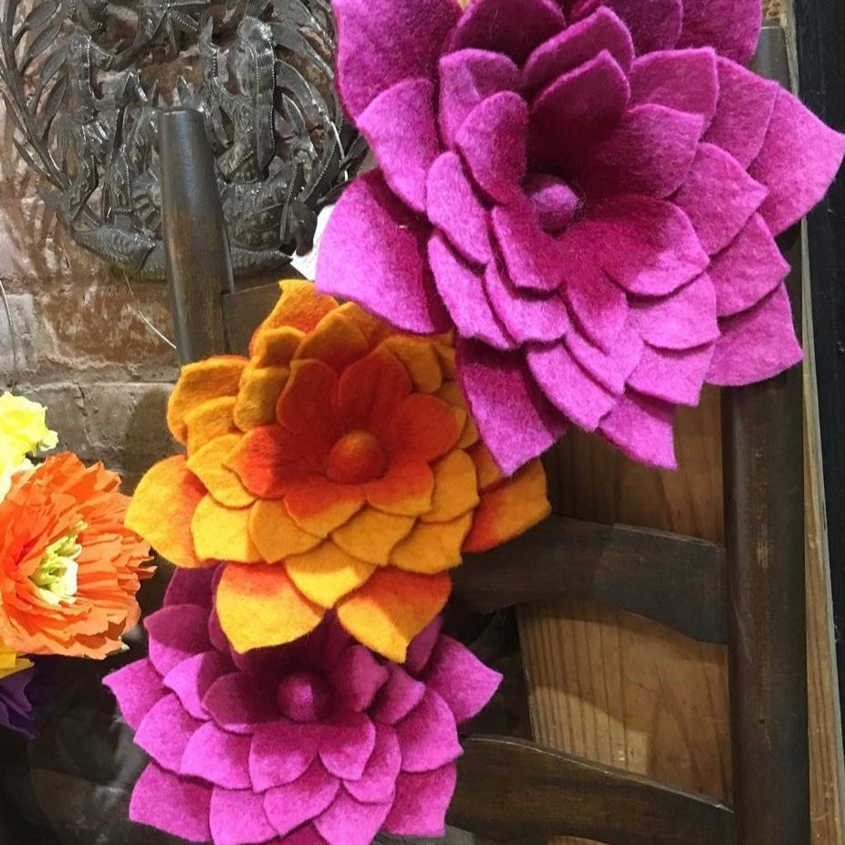 Large Pink and Orange Felt Lotus Flower in Vase - Global Goods Partners - Fair Trade