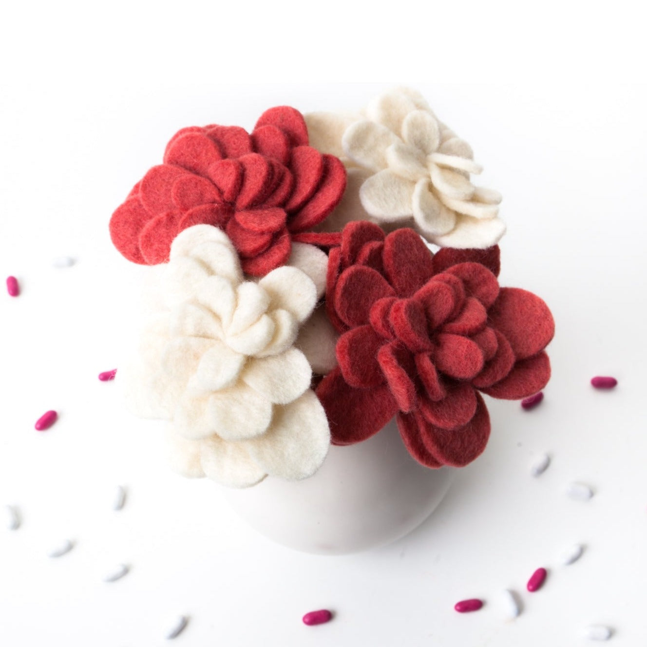 Red and White Felt Zinna Flower - Global Goods Partners - Fair Trade