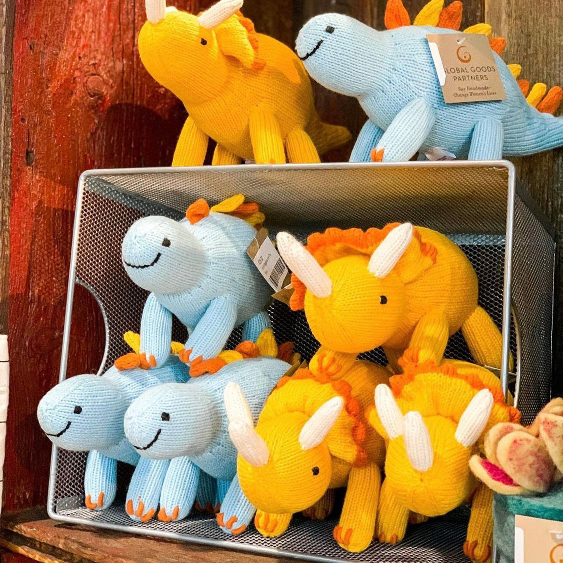 Knit Stegosaurus Dinosaur Toys Stacked - Fair Trade _ Global Goods Partners