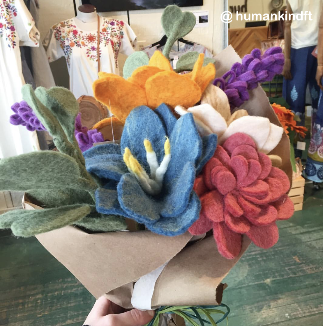Felt Flower Bouquet wrapped with lavender stems - Global Goods Partners Fair Trade