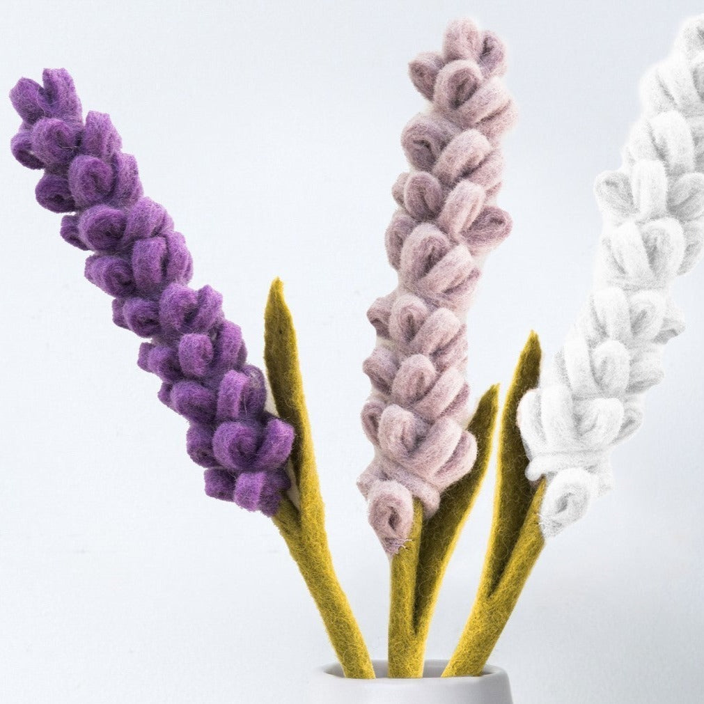 Purple, and White Lavender Felt Floral Stems - Fair Trade Handmade Felt Flower Decor