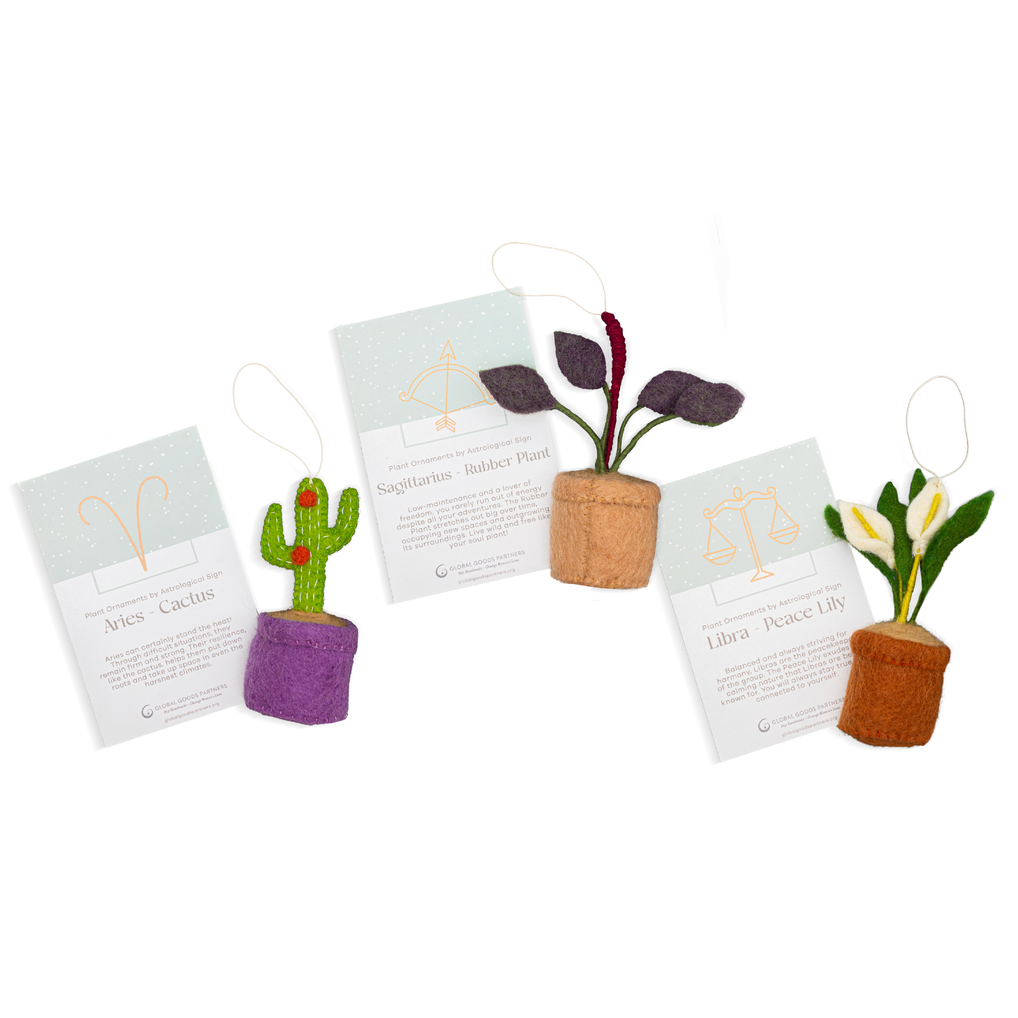 Felt Plant Ornament Astrology Signs With Card - Fair Trade - Global Goods Partners