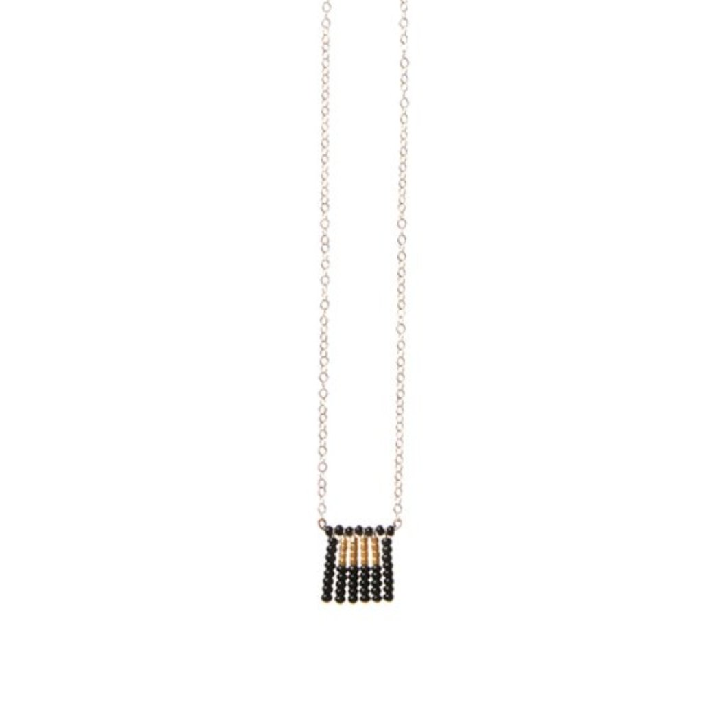 Global Goods Partners | Sidai Designs Nzuri Tassel Block Necklace Black Taupe 14k Gold Chain Glass Bead 24k Handmade Fair Trade Empower Women Artisans Gifts That Give Back Tanzania