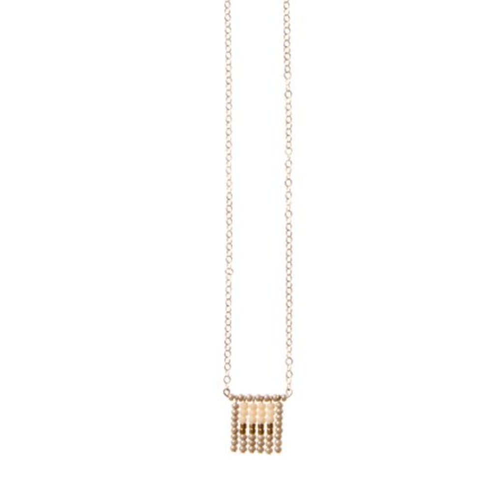 Global Goods Partners | Sidai Designs Nzuri Tassel Block Necklace Black Taupe 14k Gold Chain Glass Bead 24k Handmade Fair Trade Empower Women Artisans Gifts That Give Back Tanzania