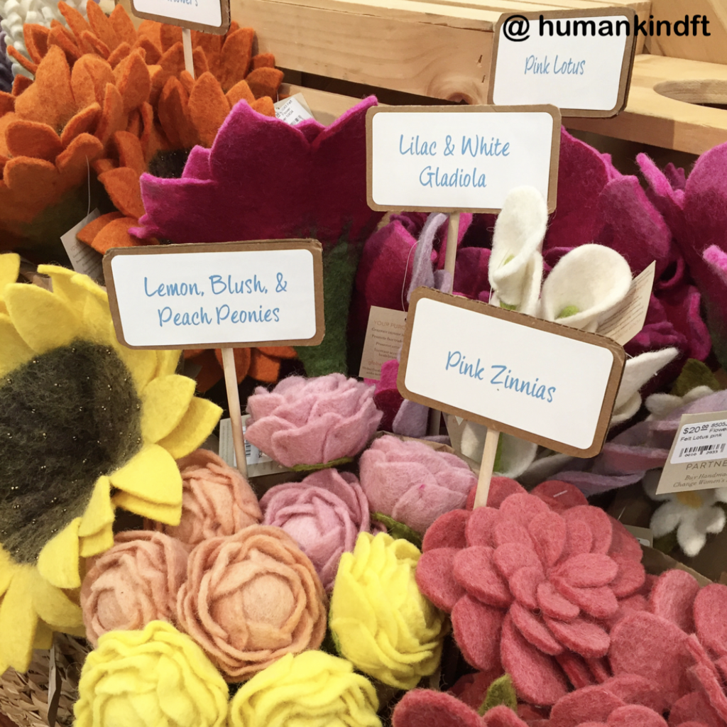 Felt Zinna Flowers at a retail partner store - Global Goods Partners - Fair Trade
