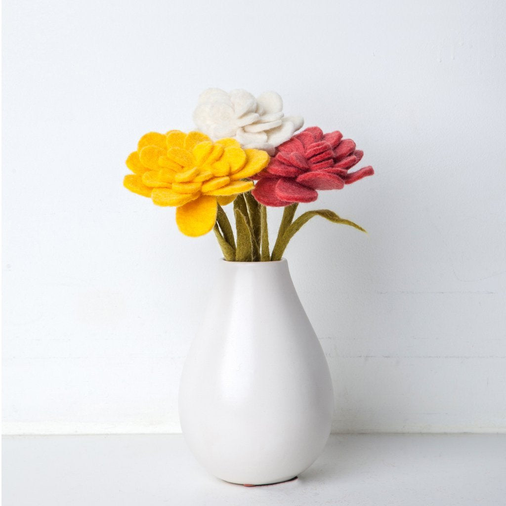 Felt Zinna Flowers in a white vase - Global Goods Partners - Fair Trade