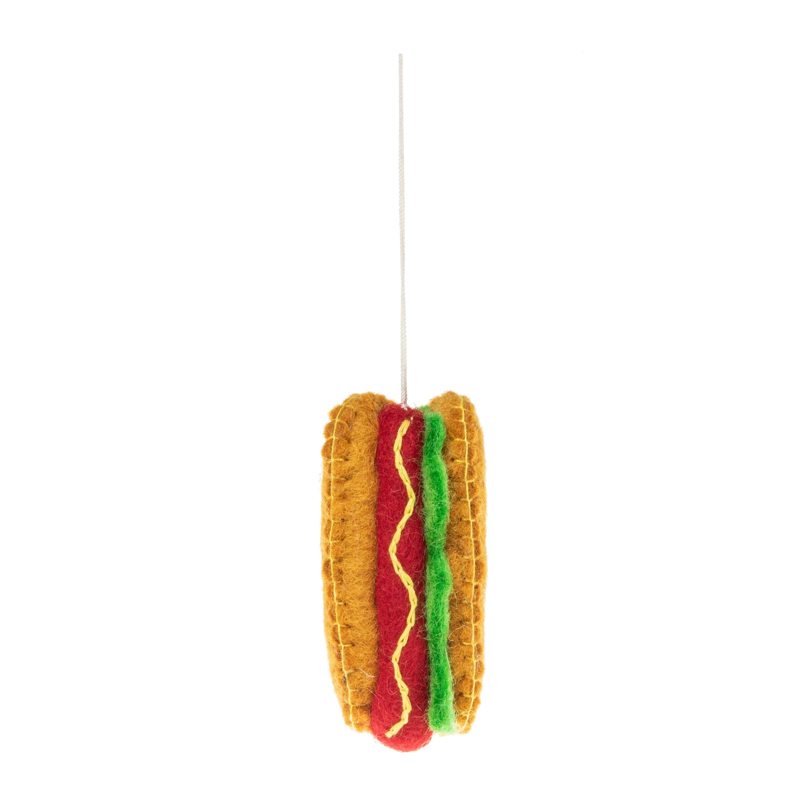 Felt Hot Dog with Mustard Relish realistic Christmas Ornament - Fair Trade - Global Goods Partners