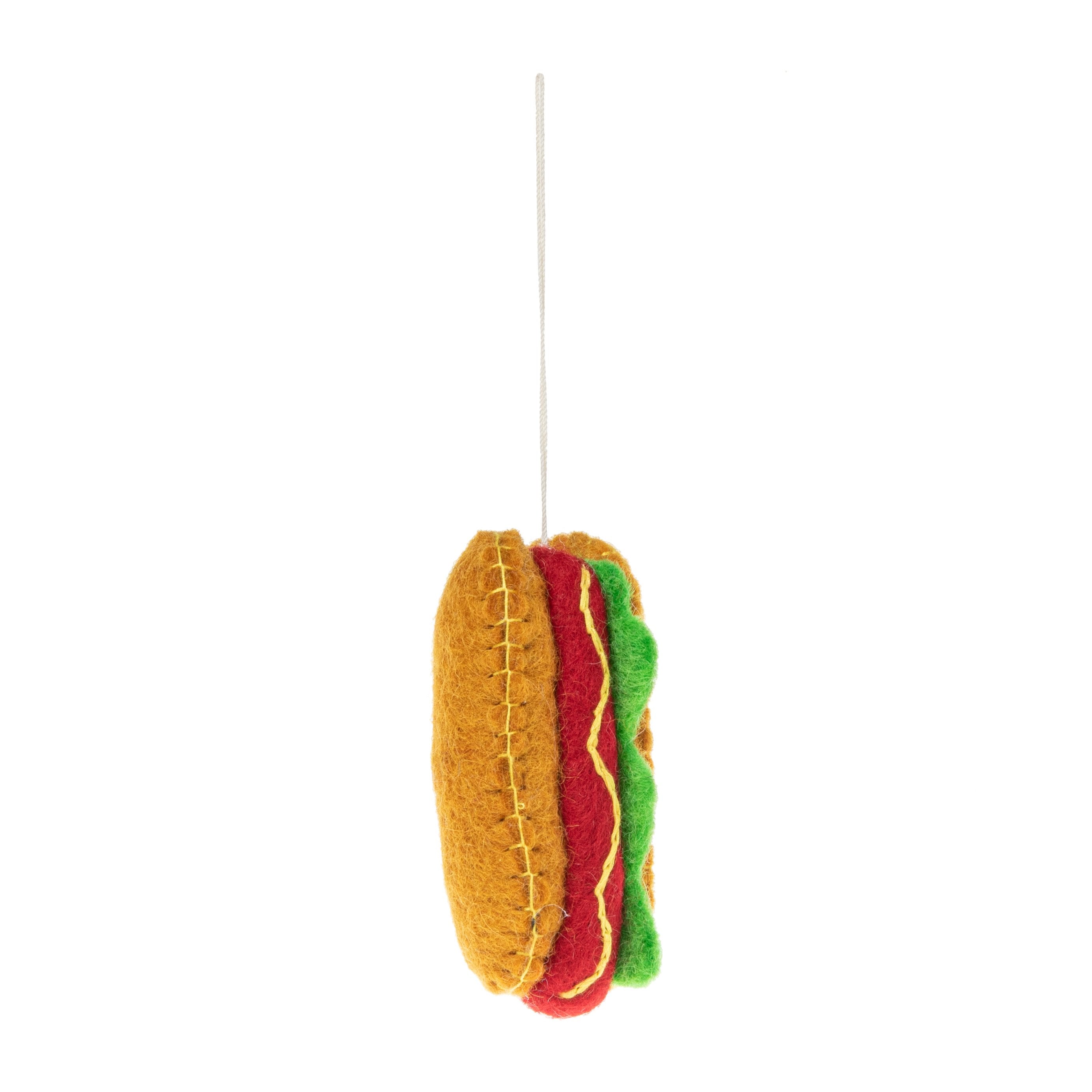 Felt Hot Dog with Mustard Relish realistic Christmas Ornament White Background - Fair Trade - Global Goods Partners
