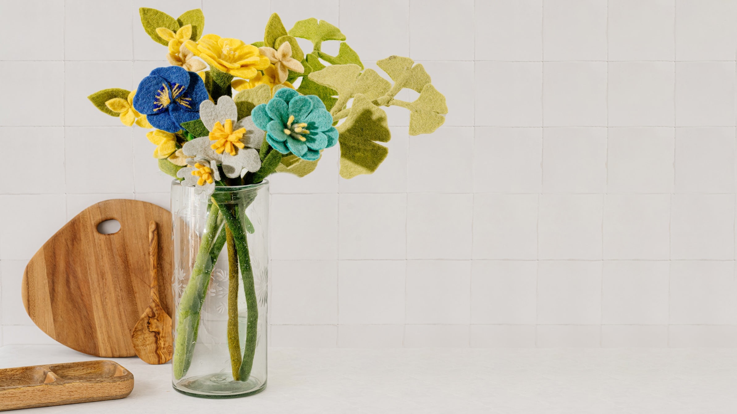 Felt flower bouquet in clear glass vase | Fair Trade | Global Goods Partners
