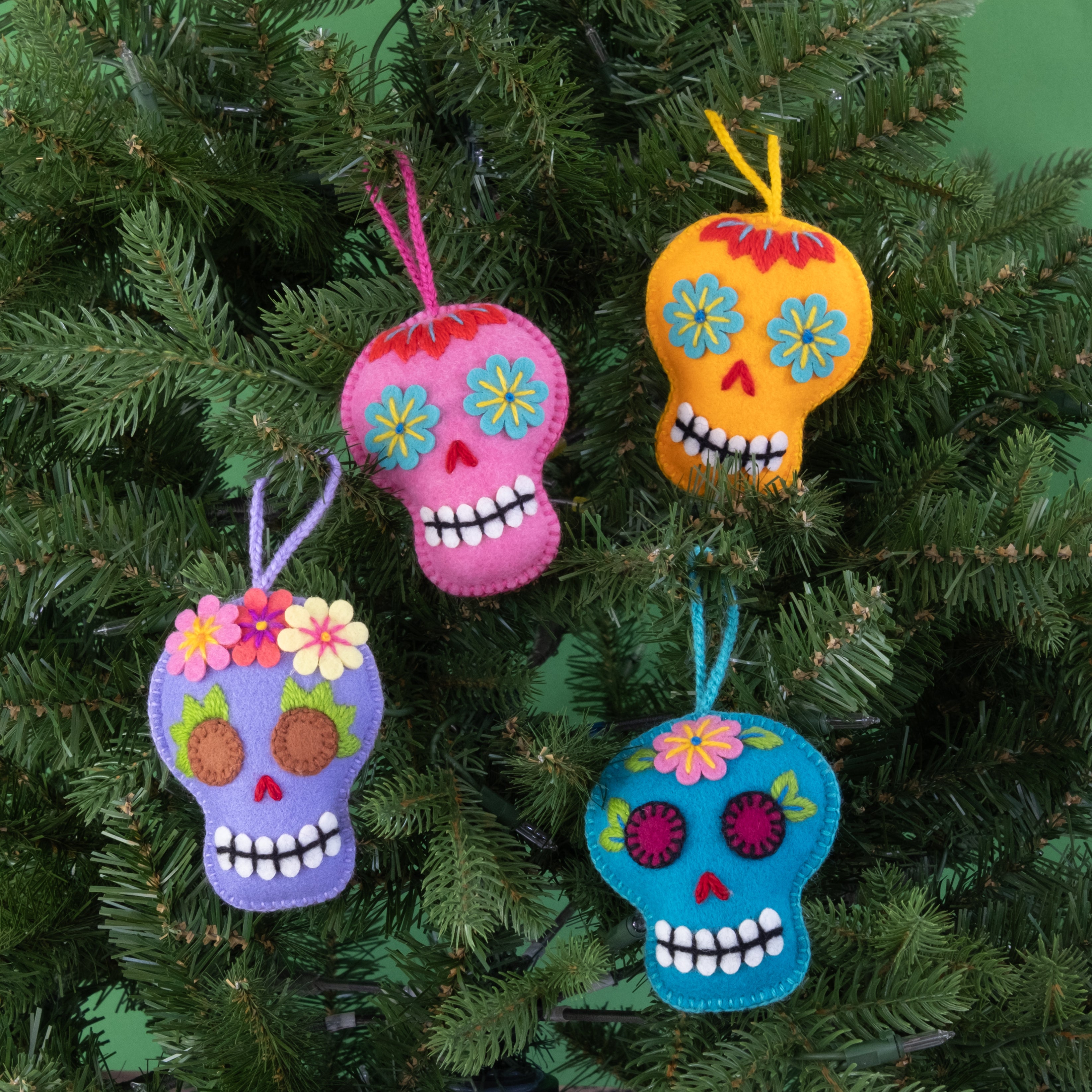 Embroidered Felt Sugar Skull Ornament