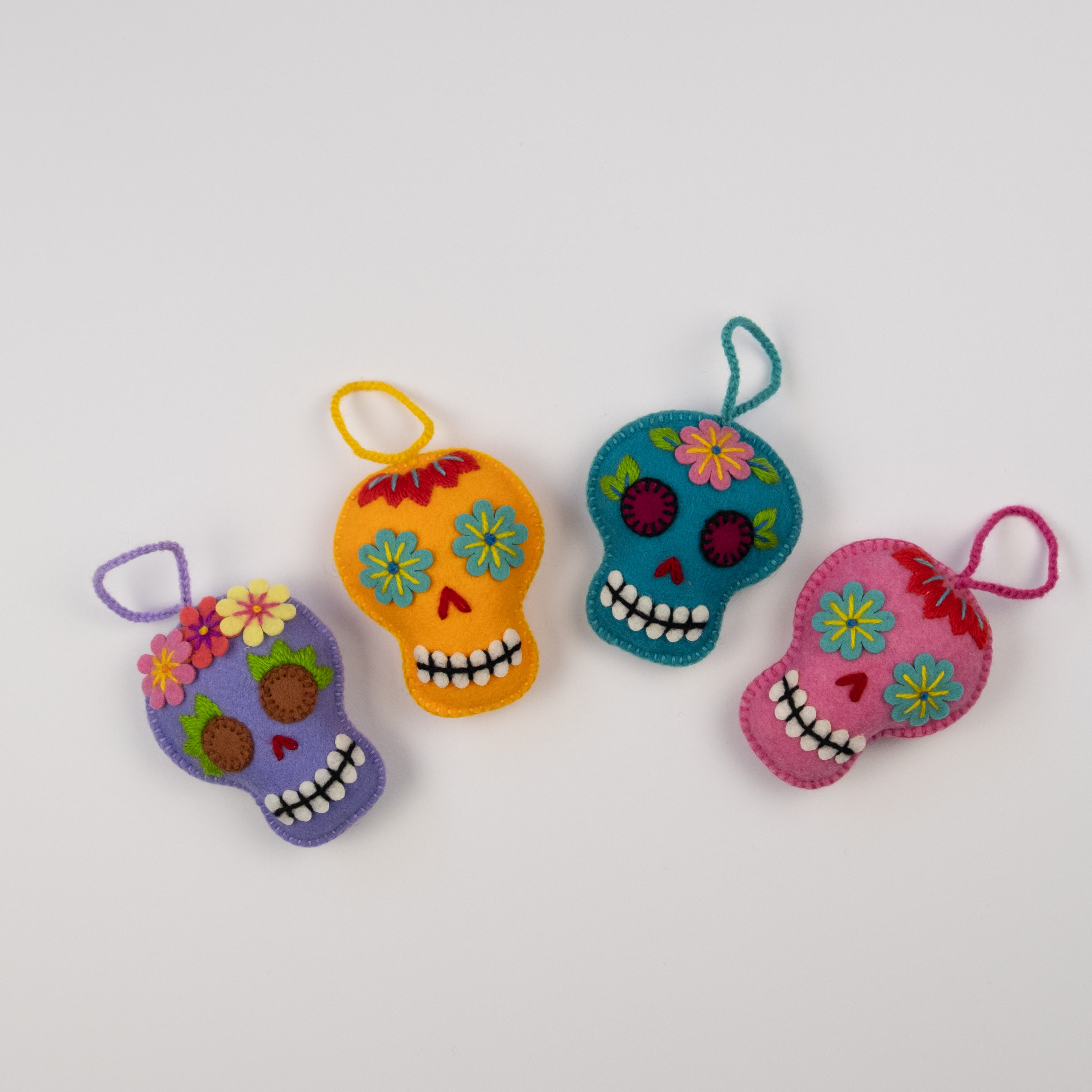 Embroidered Felt Sugar Skull Ornament