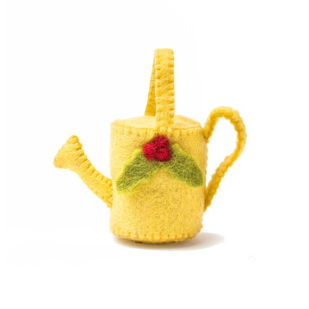 Felt Garden Ornaments yellow watering can | Global Goods Partners