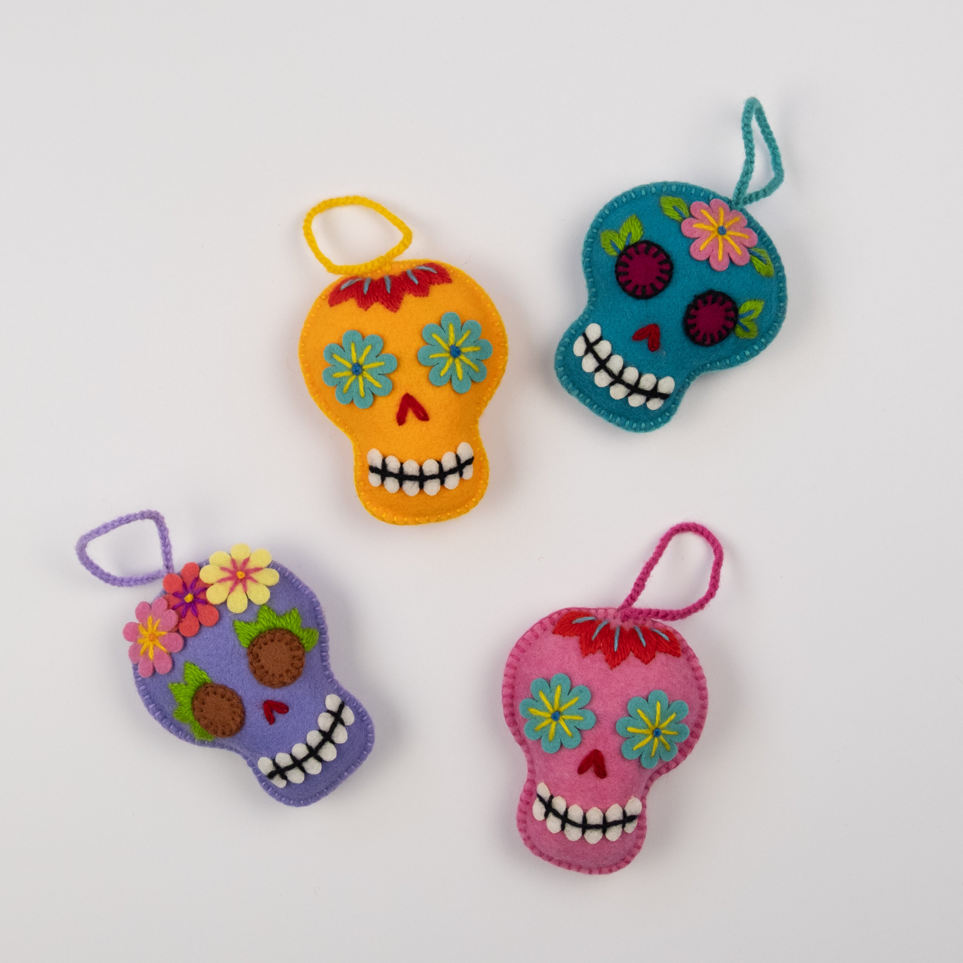 Embroidered Felt Sugar Skull Ornament