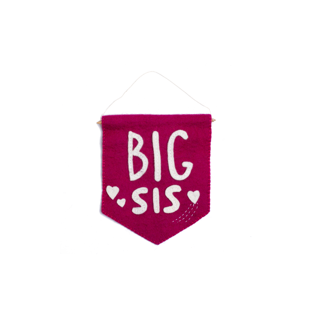 Felt Big Sis Banner Flag pink with hearts - Global Goods Partners