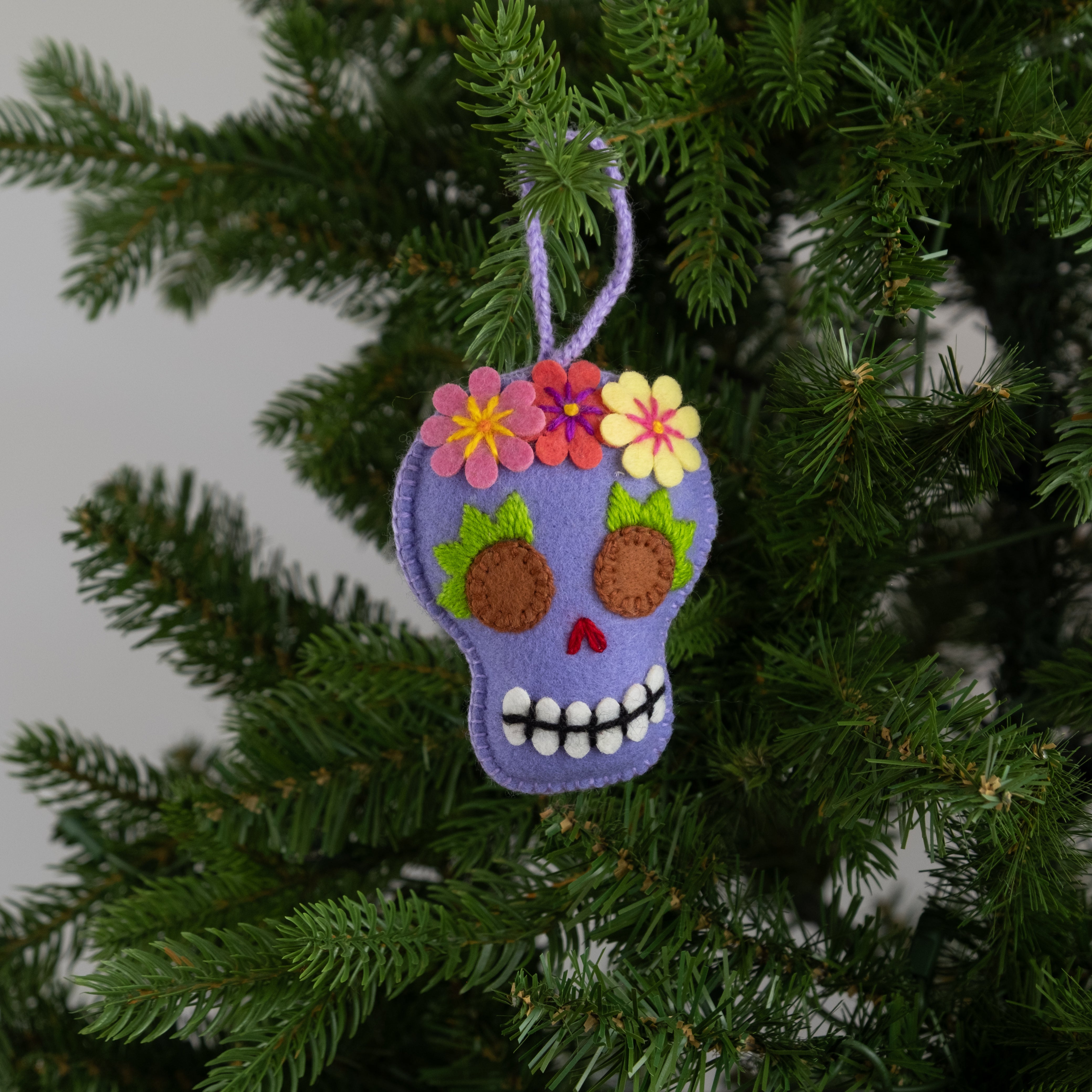 Embroidered Felt Sugar Skull Ornament