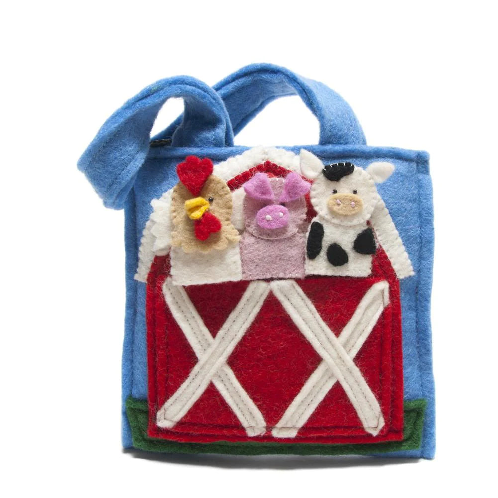 Felt Barnyard Puppet Bag Blue