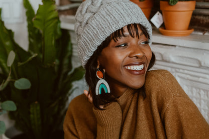 Grey Pom Pom Cable Knit Hat