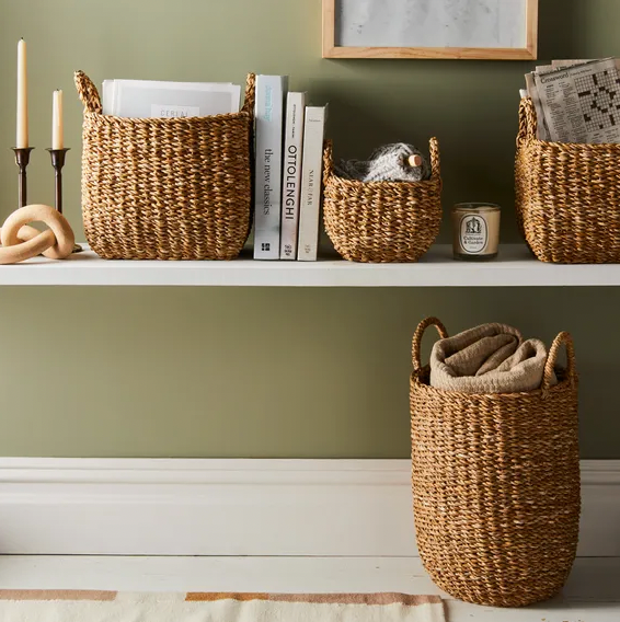 Handwoven Jute Storage Basket with Handles