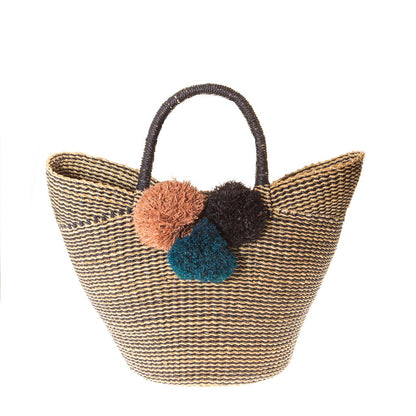 Striped Pom Pom Market Basket