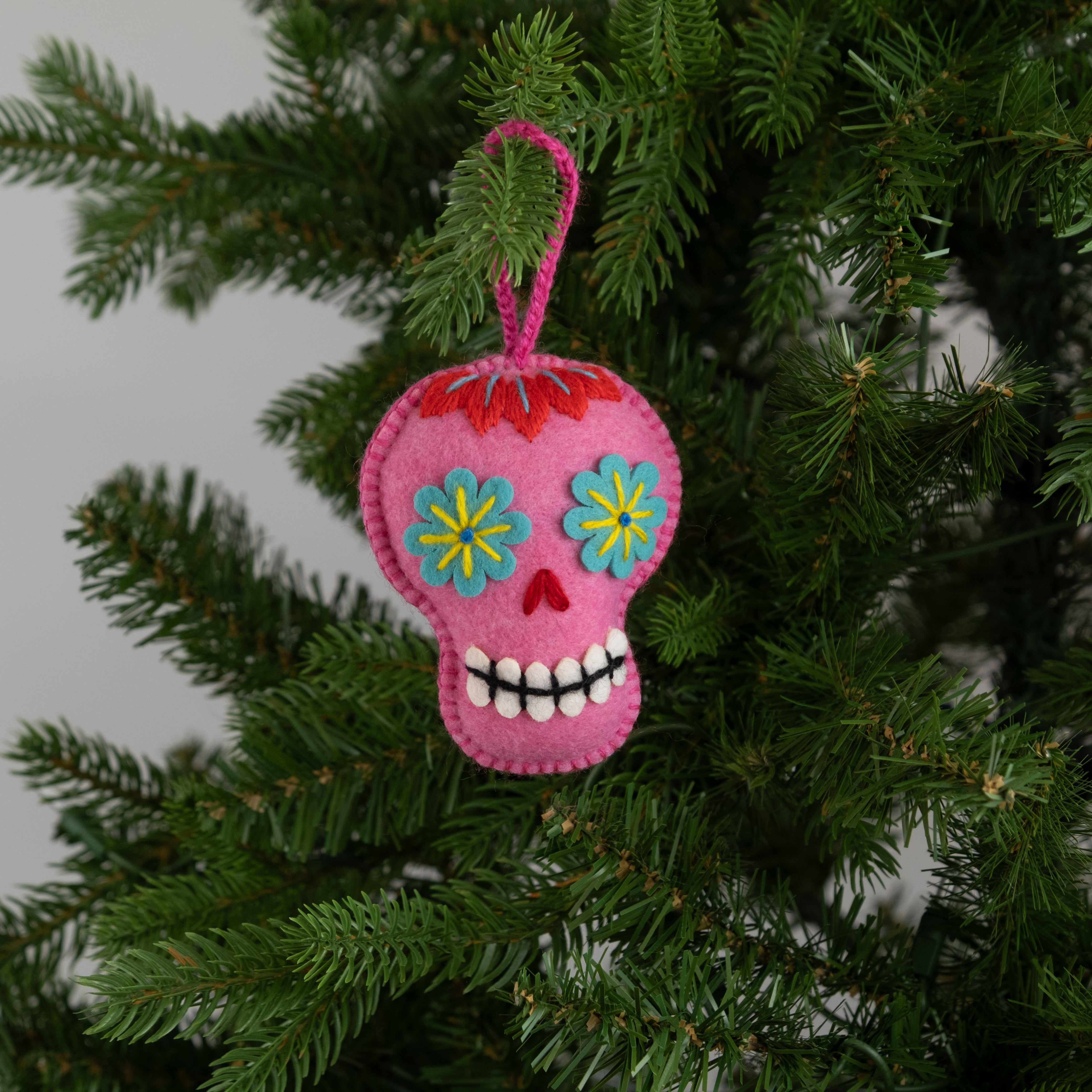 Embroidered Felt Sugar Skull Ornament