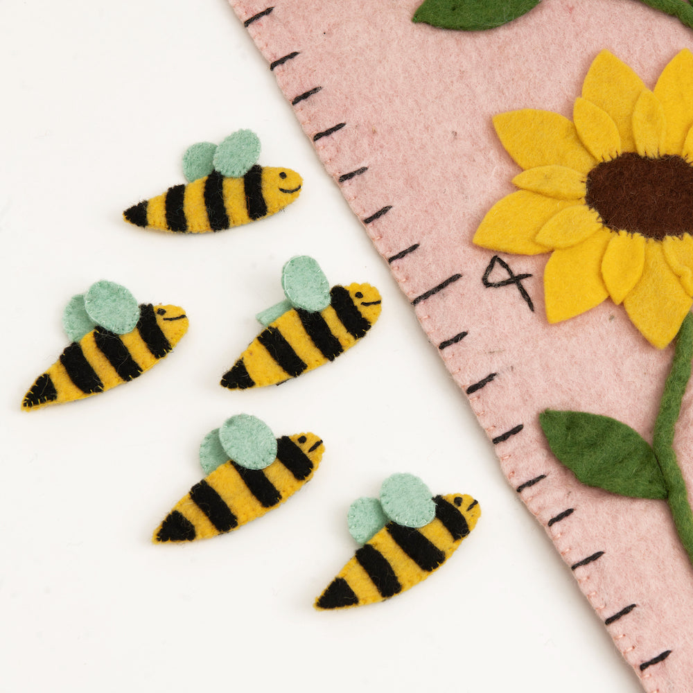 Felt Sunflower Growth Chart Growth Chart + Marker Bees Close-Up | Global Goods Partners