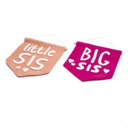 Felt Big Sis Banner Flag flat lay set of 2 