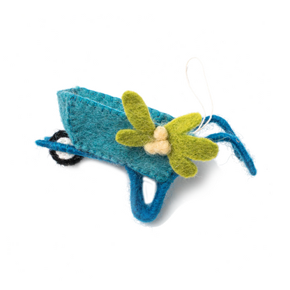 Felt Garden Ornaments Blue wheelbarrow | Global Goods Partners