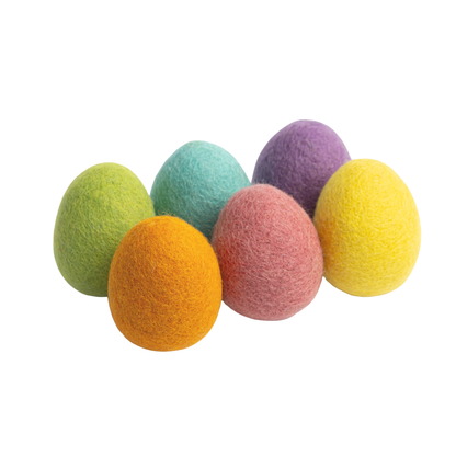 Set of 6 solid felt kids play easter eggs various colors  - Global Goods Partners Fair Trade
