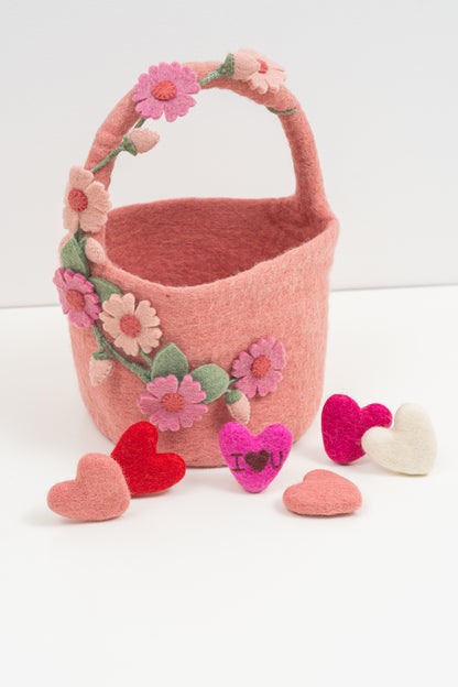Set of Six Felt Valentine Hearts