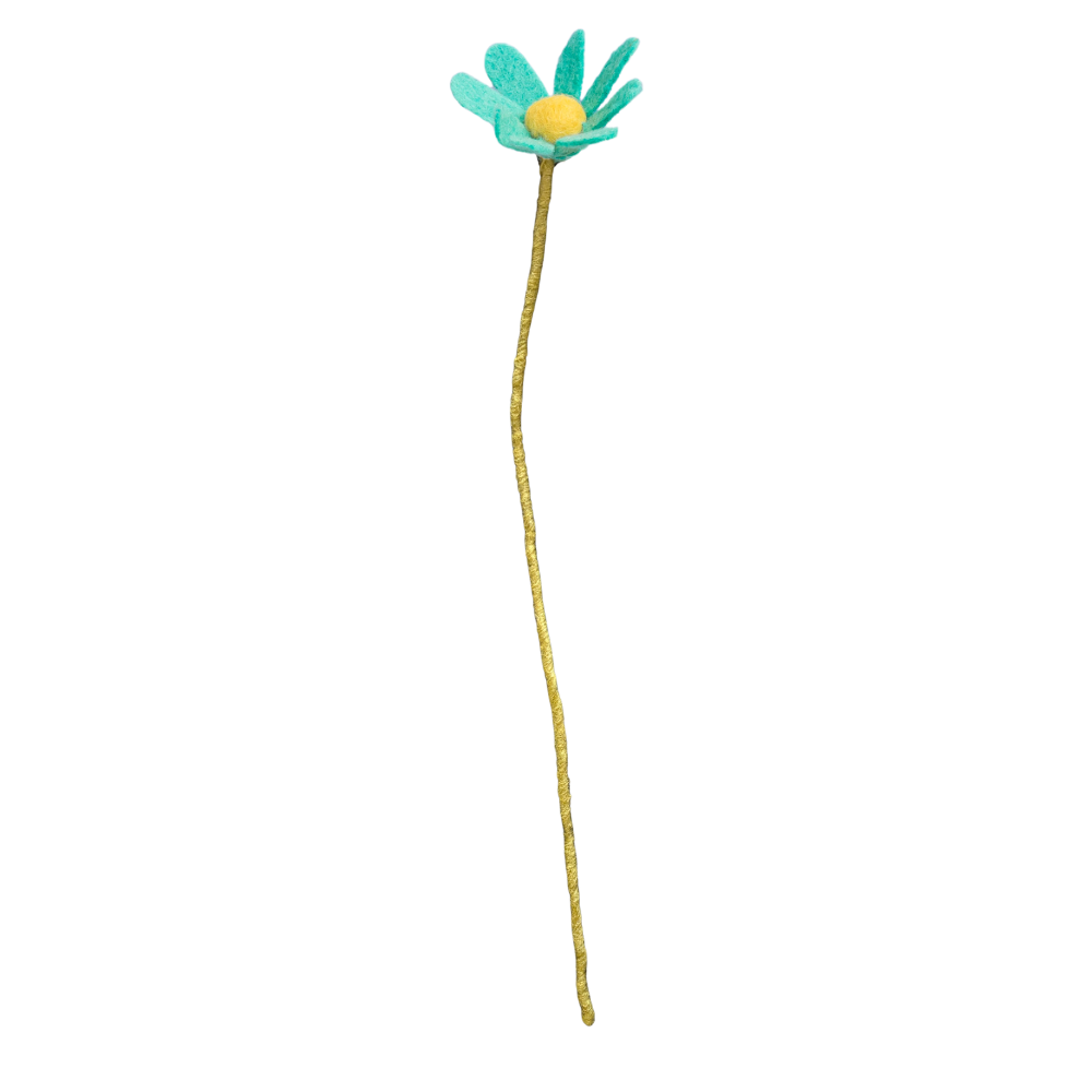 Felt flower with a long stem on a white background, handmade| Global Goods Partners
