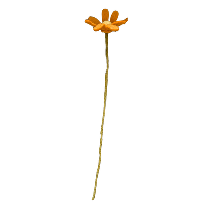 Single orange fair trade felt flower with a long stem on a white background | Global Goods Partners