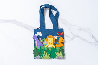 Fair trade felt children's tote bag with animal illustrations on a white background | Global Goods Partners