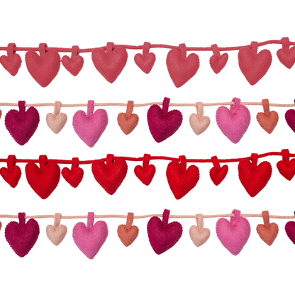 String of colorful felt heart-shaped garland on a white background, fair trade and made in Nepal | Global Goods Partners