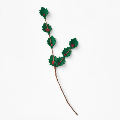 Fair trade felt holly branch with green leaves and red berries on a white background | Global Goods Partners