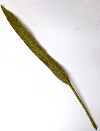Long, narrow fair trade felt green leaf on a white background. Handmade by women artisans in Nepal | Global Goods Partners
