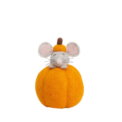 Felt Mouse in Pumpkin Fall Decoration - Fair Trade - Global Goods Partners