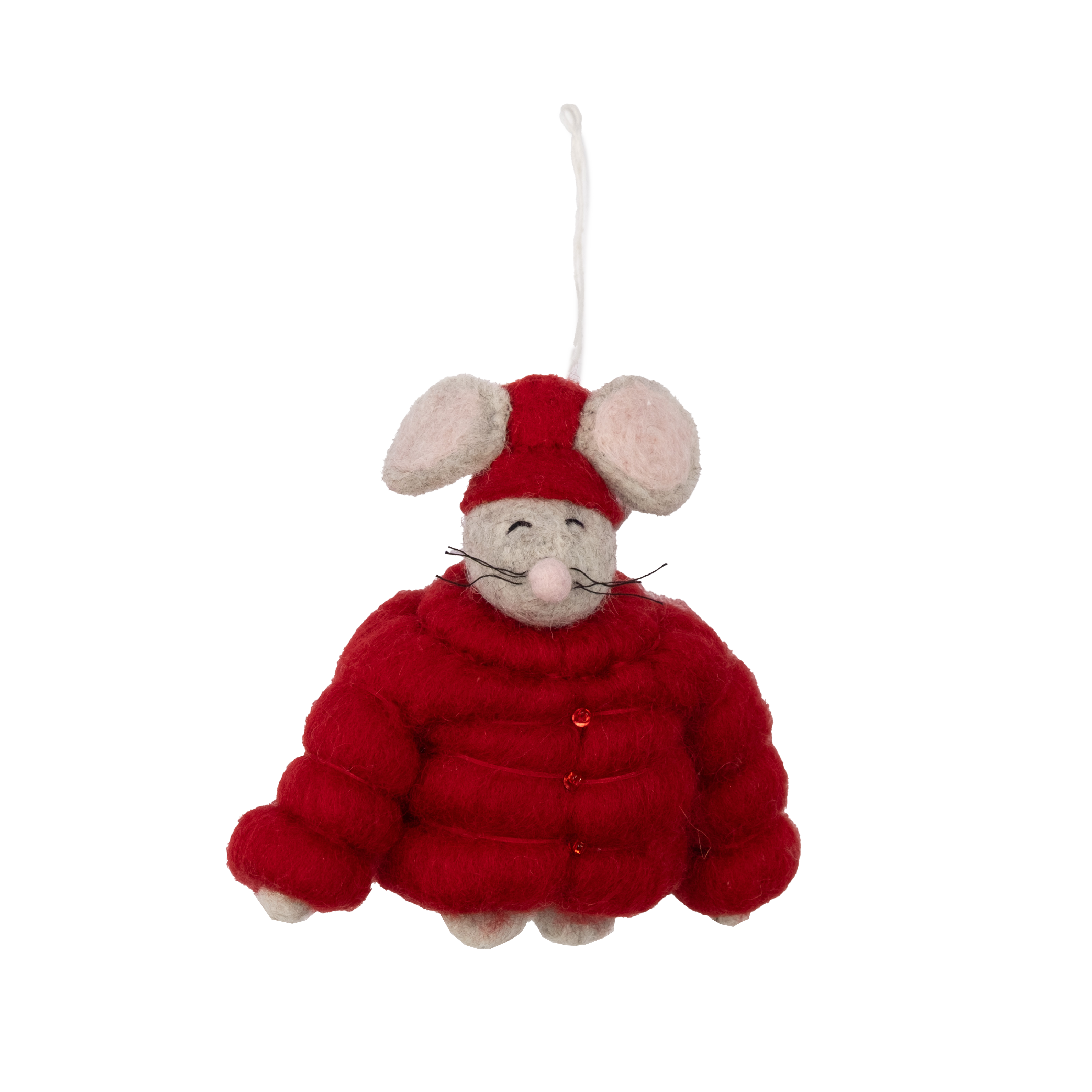 Felt Puffer Coat Santa Hat Mouse Ornament