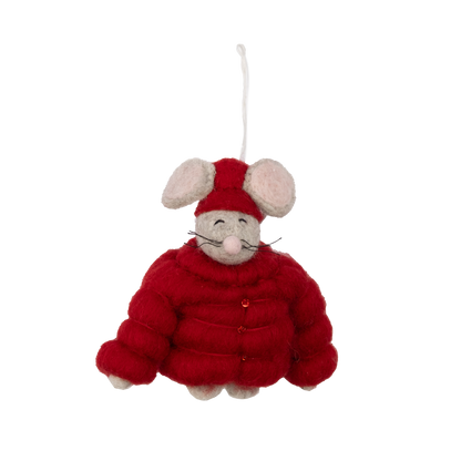 Felt Puffer Coat Santa Hat Mouse Ornament