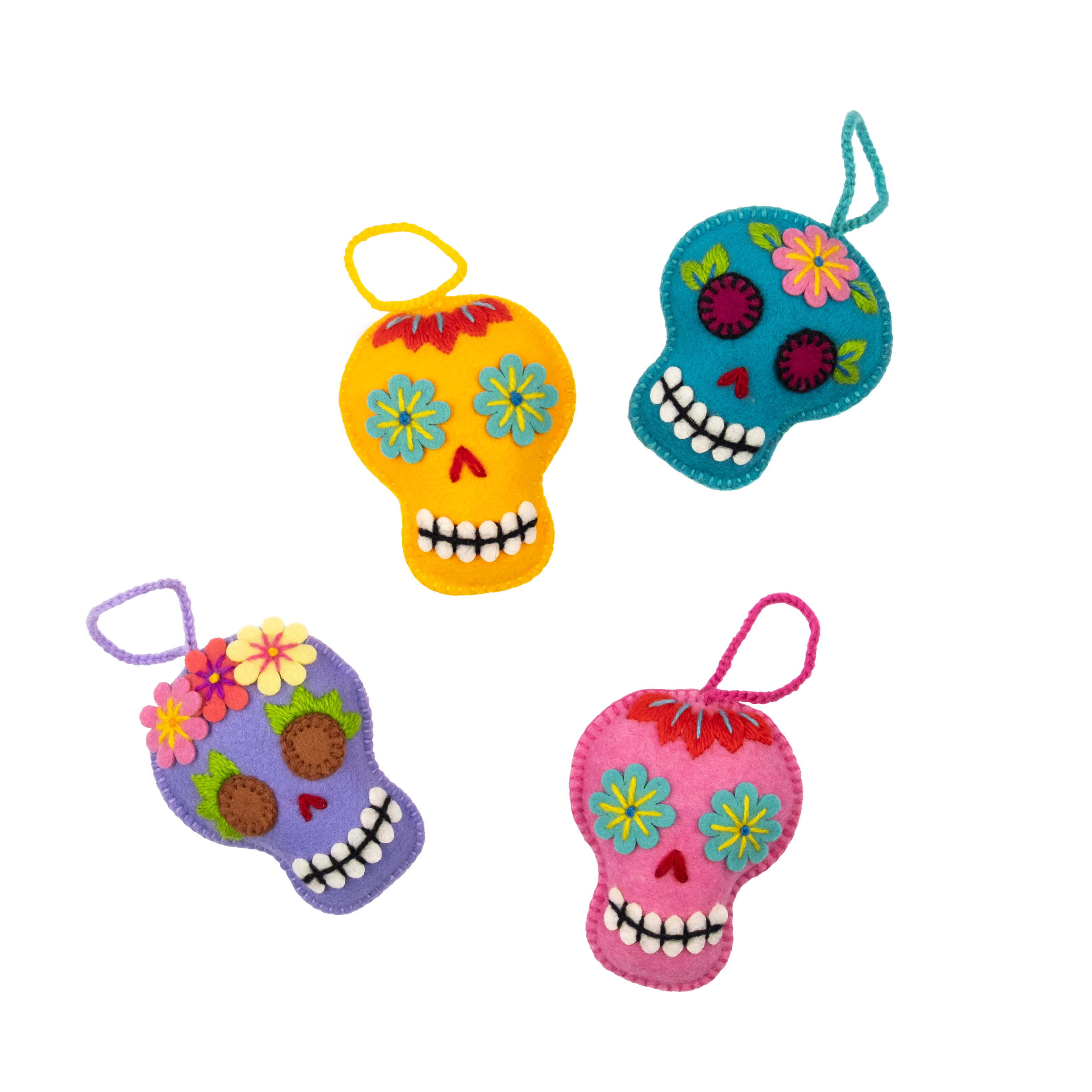 Embroidered Felt Sugar Skull Ornament